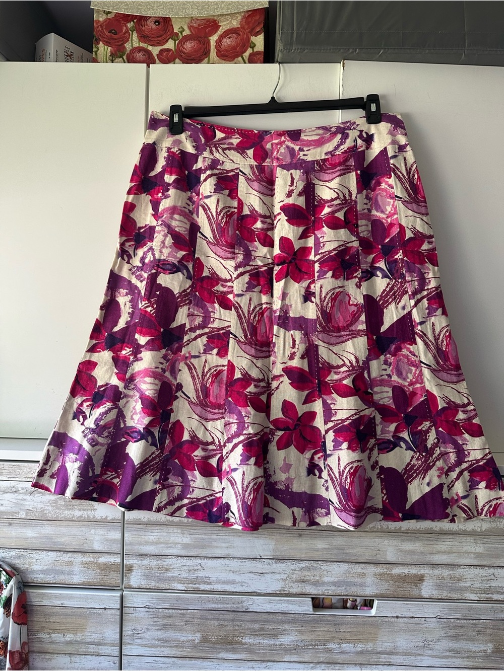 🌸 EWM Pure Classics Linen Blend Floral Midi Skirt UK 20 US 16